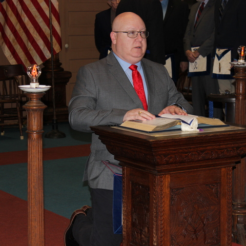 Joe Wilkins being sworn in as the 2025 Worshipful Master of Franklin Lodge #11
